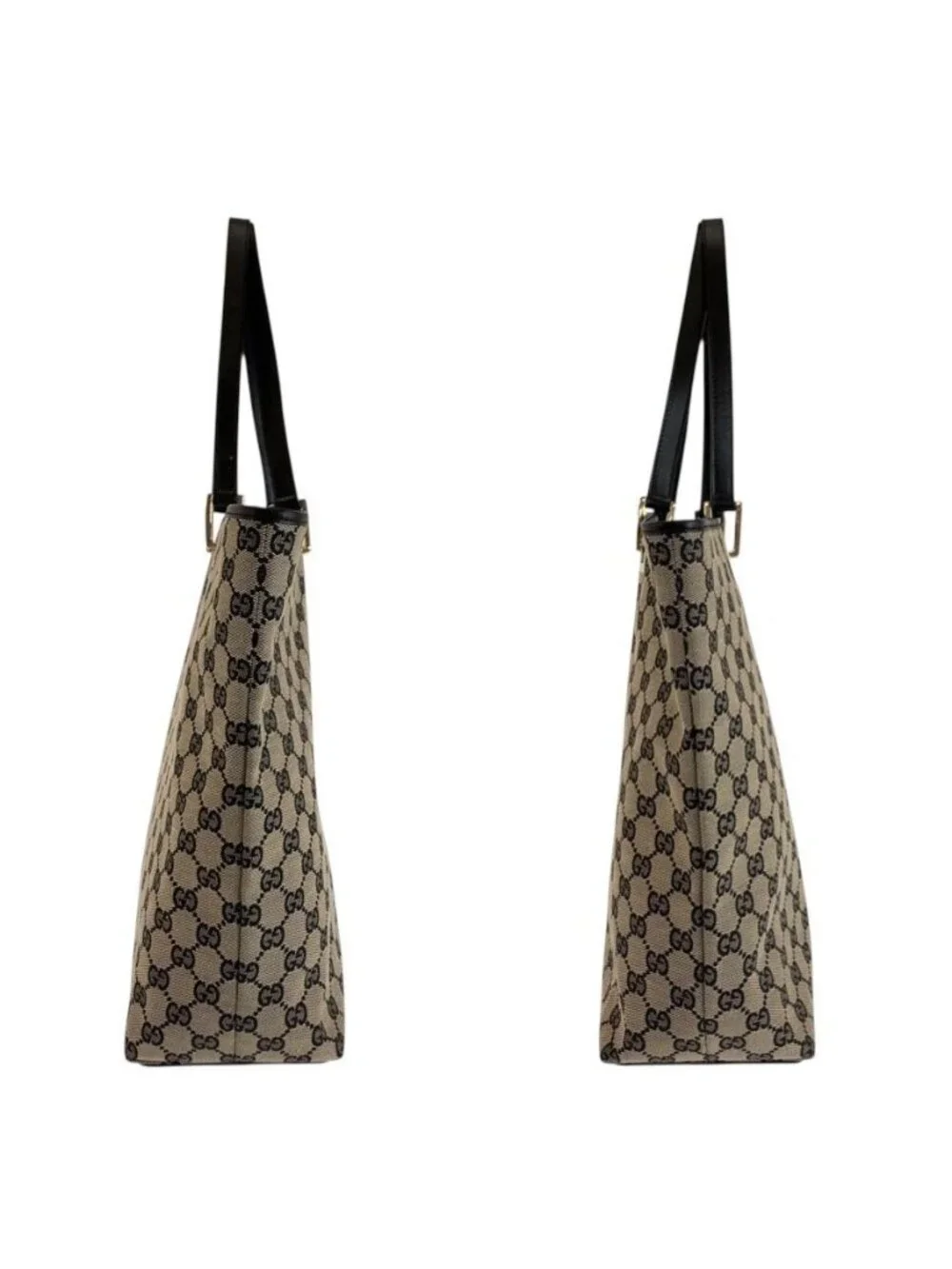 Gucci Black Gold GG Canvas Leather 002 Tote Shoulder